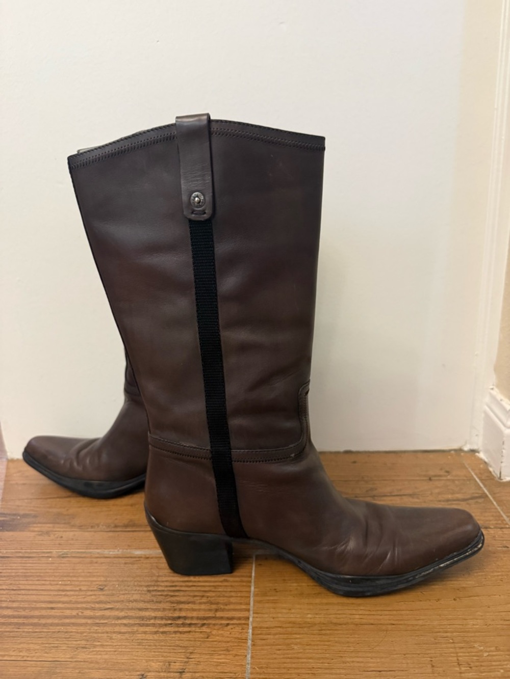 AUTHENTIC Prada Dark Brown Leather Mid-Calf Heel Boots with Box & COA Size 38 - Picture 4 of 10